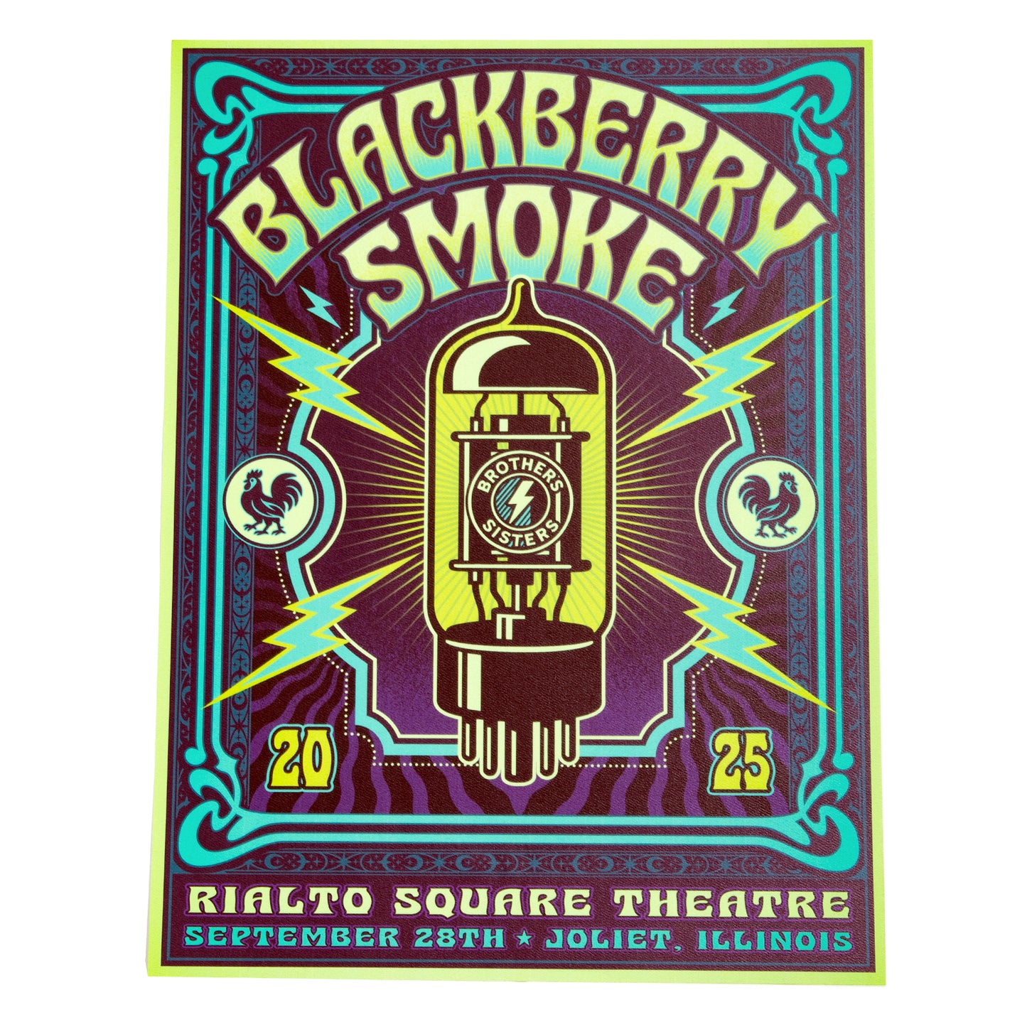 Blackberry Smoke concert poster with neon green and purple design