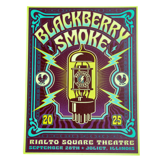 Blackberry Smoke concert poster with neon green and purple design
