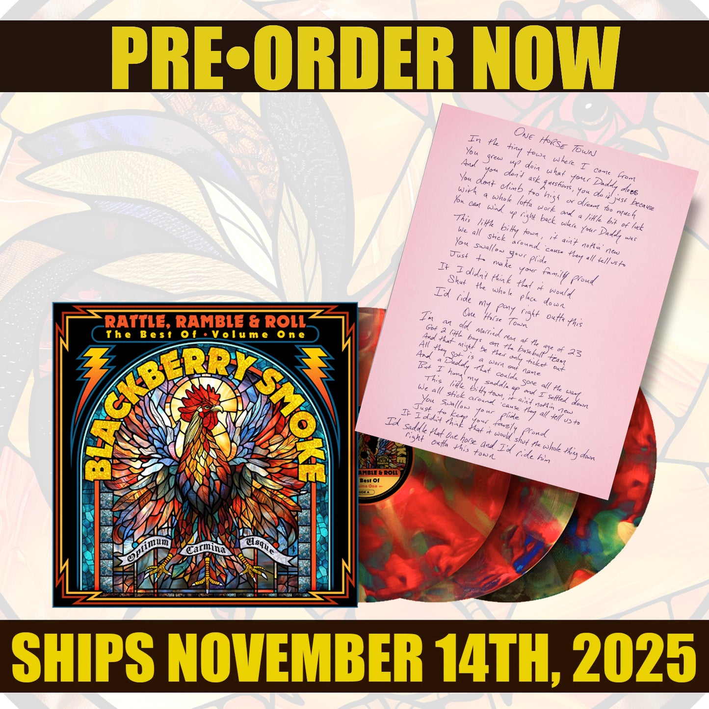 Rattle, Ramble and Roll LP TRIPLE VINYL Stained Glass with a Limited Signed Hand Written Lyric Sheet