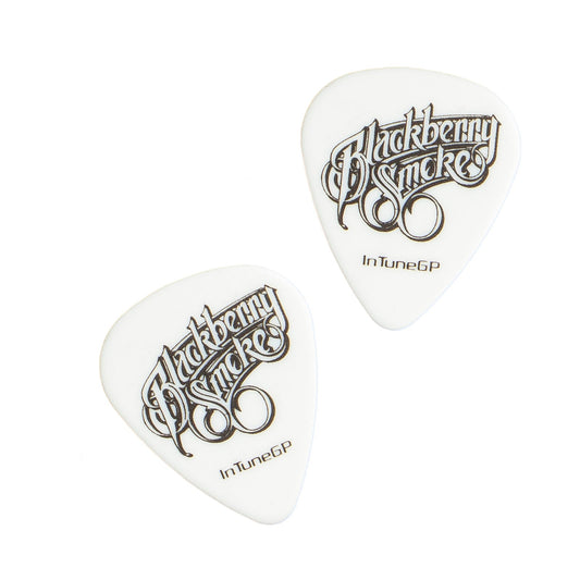 2 White Script Guitar Picks